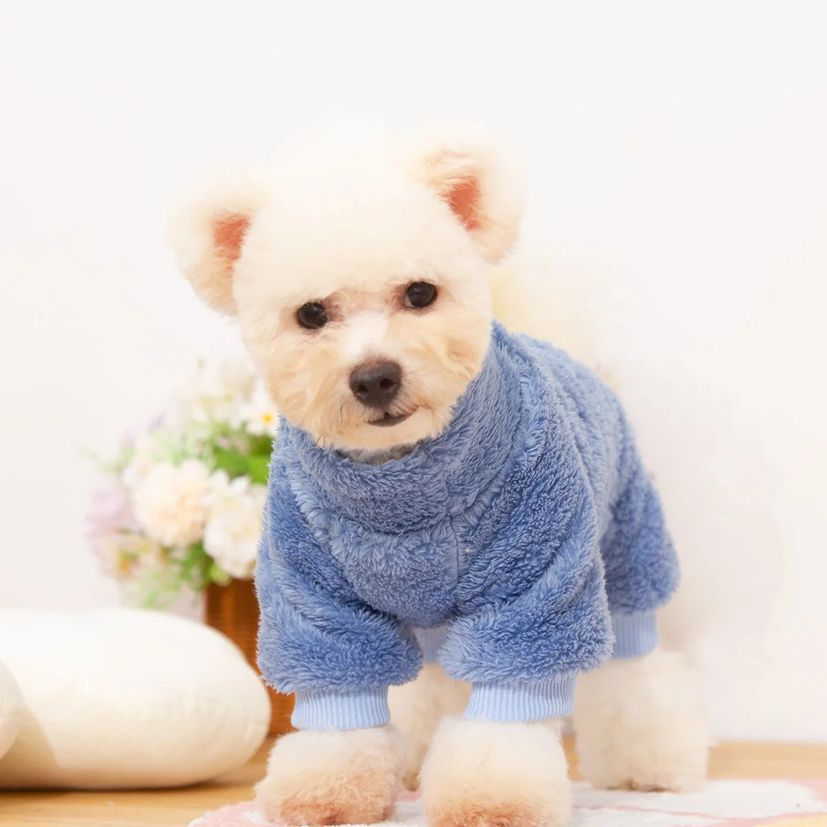 Dog Fuzzy Fleece Pajamas, Dog Winter Clothes for Small Dogs, Thick Warm Turtleneck Dog Sweater Plush Pet Jumpsuit, Doggy Apparel