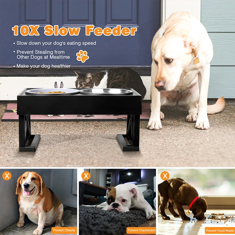 Dog Elevated Bowls Stand Adjustable Height Pet Slow Feeding Dish Bowl For Pet Dog Meal Mat Elevated Bowl Mat