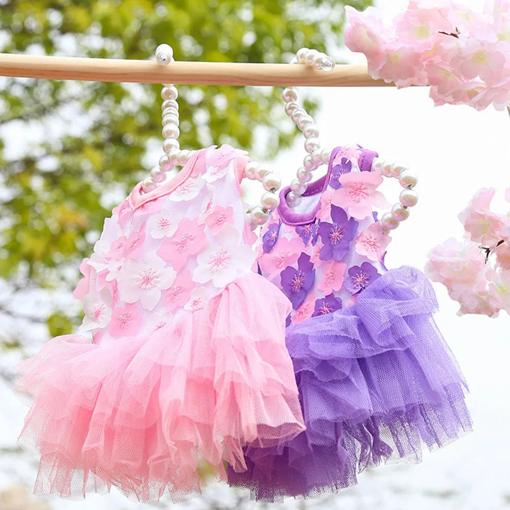 Lace Chiffon Dress for Small Dog Cat Lovely Floral Dress Pet Party Birthday Costume Dog Wedding Dress Cute Dog Clothes in Summer