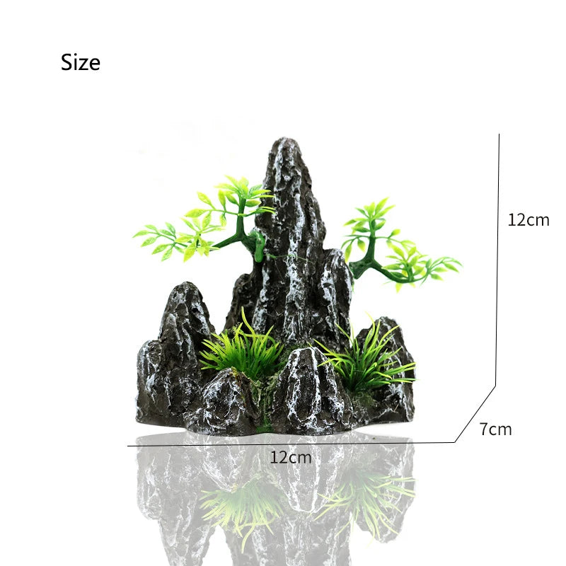 Resin Aquarium Rockery Mountain Decoration Artificial View Rock Cave Stone Tree Fish Tank Ornament Pet Supplies Home Decor