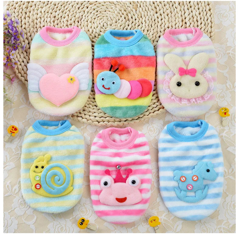 Cartoon Puppy Clothes Winter Warm Flannel Dog Vest Cat Bunny Chihuahua Sweater Cute Soft Mini Pet Apparel for Pig Rabbit Ferret