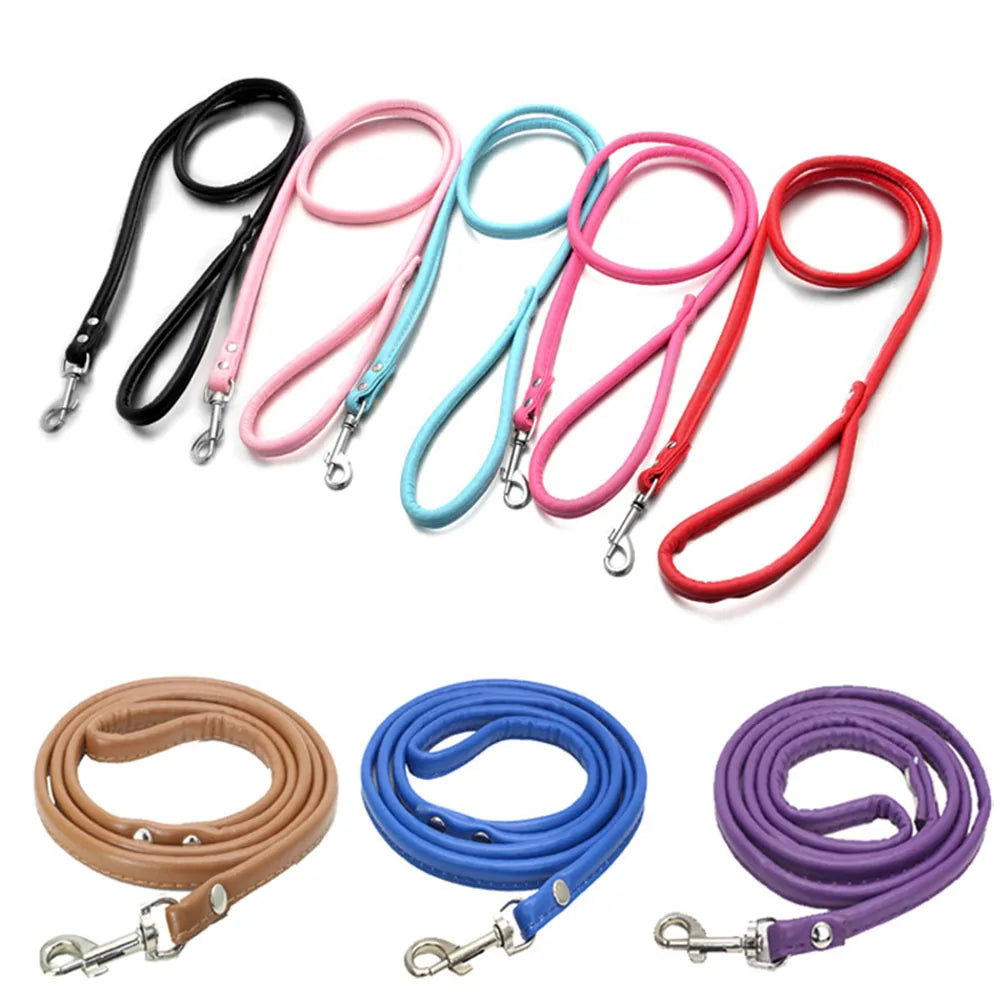 Pet Products Round Colorful PU Rolled Dog Walking Leashes for Small Medium Breeds Dogs Puppy Chain Lead Training Walking Leash