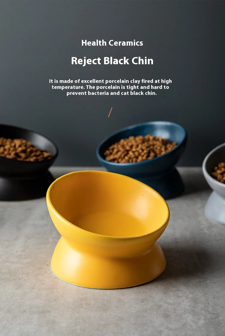 Ceramic bowl, cat bowl, dog bowl, pet bowl, slanted mouth, high foot protection, cervical spine, dog, cat, food bowl, pet suppli