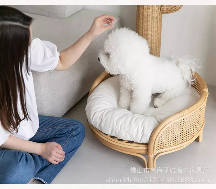 South East Asia Natural Indonesian True Rattan Teddy Nest Summer Cool Round Pomeranian Small Pet Cat Dog Kennel