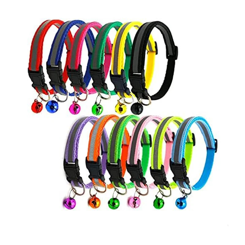 Cat and Dog Universal Reflective Collar Neck Ring Necklace Bell Pet Products Safety Elastic Adjustable Pet Reflective Collar