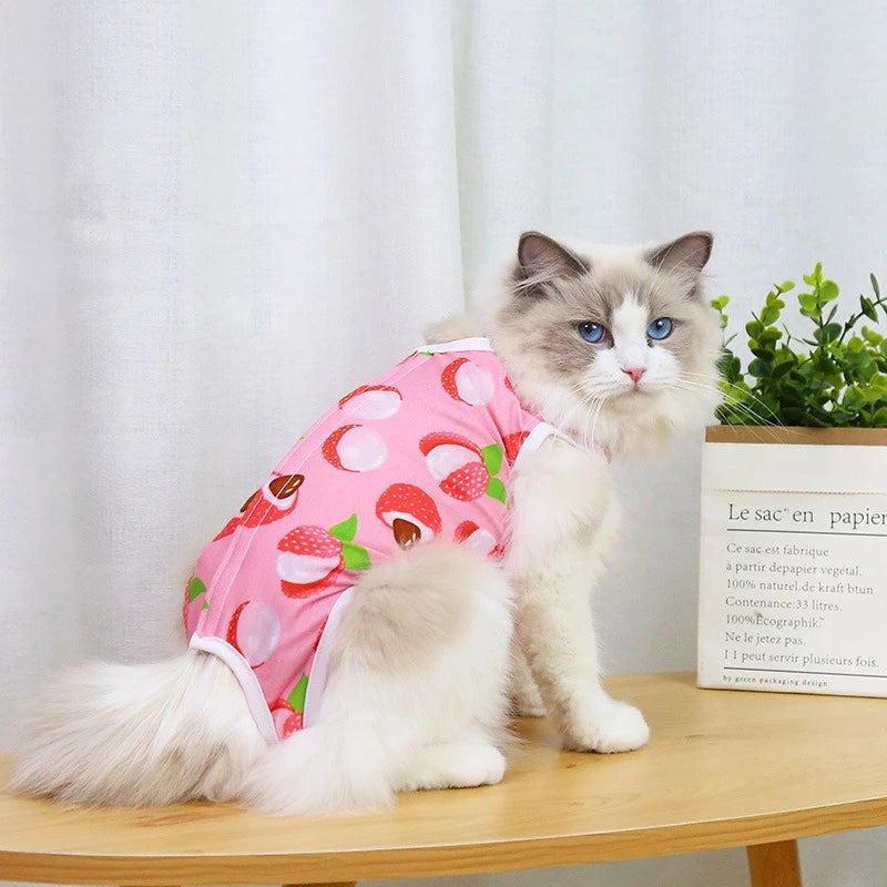 Cute Cartoon Print Overalls for Small Medium Dogs After Sterilization Dressing Surgery Pet Cat Outfit Soft Cotton Puppy T Shirts