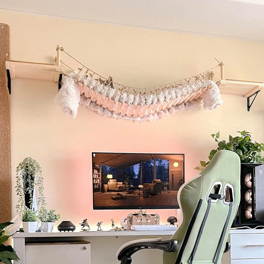 Cat Wall Shelves 100CM Long Cat Bridge for Indoor Cats Climber Cloud Shelf Kitty Bed and Perches Wooden Cat Wall Furniture