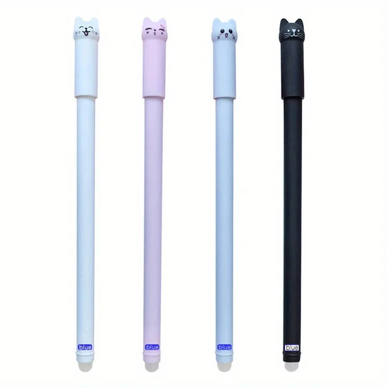 4/8/12pcs Creative Cat Erasable Gel Pens Set 0.5mm Washable Handle Magical Blue/Black Ink Erasable Refills Rod Writing Stationer