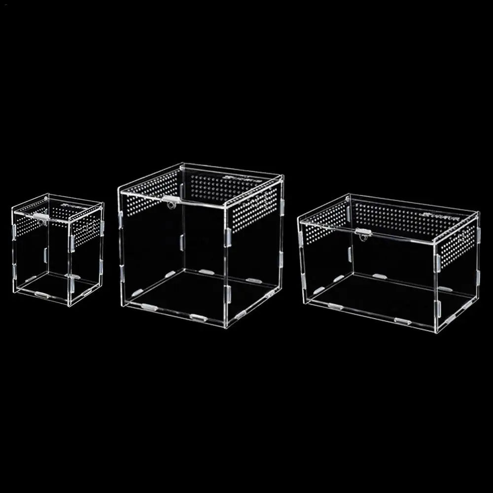Reptile Terrarium Transparent Reptile Breeding Carrier Lightweight Acrylic Large Feeding Tarantula Habitat Box For Small Animals