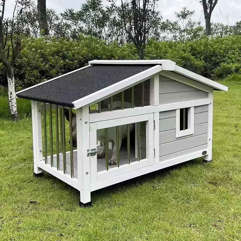 IGH Dog House Outdoor Rainproof Dog Villa Wooden Kennel Small to Medium Kennel Stainless Steel Fence Cat Cage Outdoor Dog