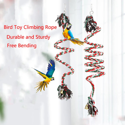 50/100/150/200cmParrot Bird Standing Toys Cotton Rope Colorful Toy Chew Perches for Bird Cage Standing Woven Rope Bird Accessory