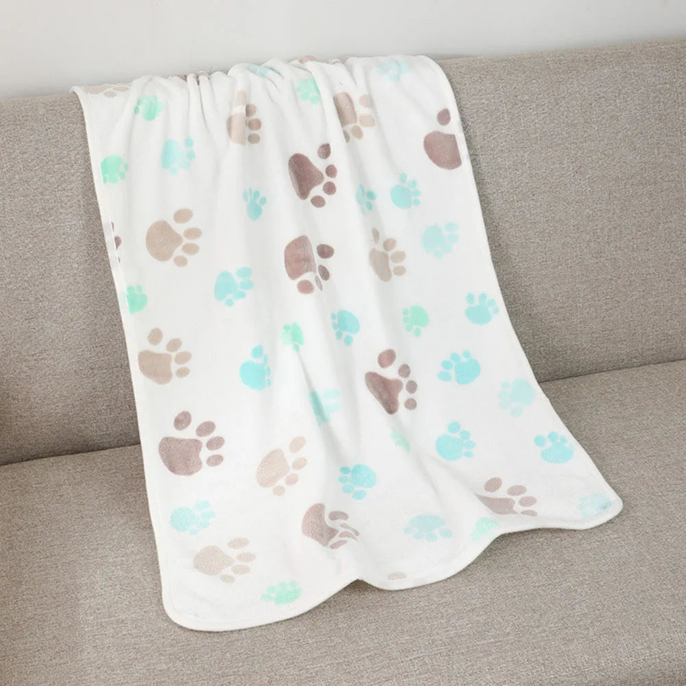 Pet Blanket Dog Puppy Blanket Paw Print Fleece Blanket for Small Medium Large Pet Dog Cat Warm Soft Sleep Mat Doggy Bed Blanket