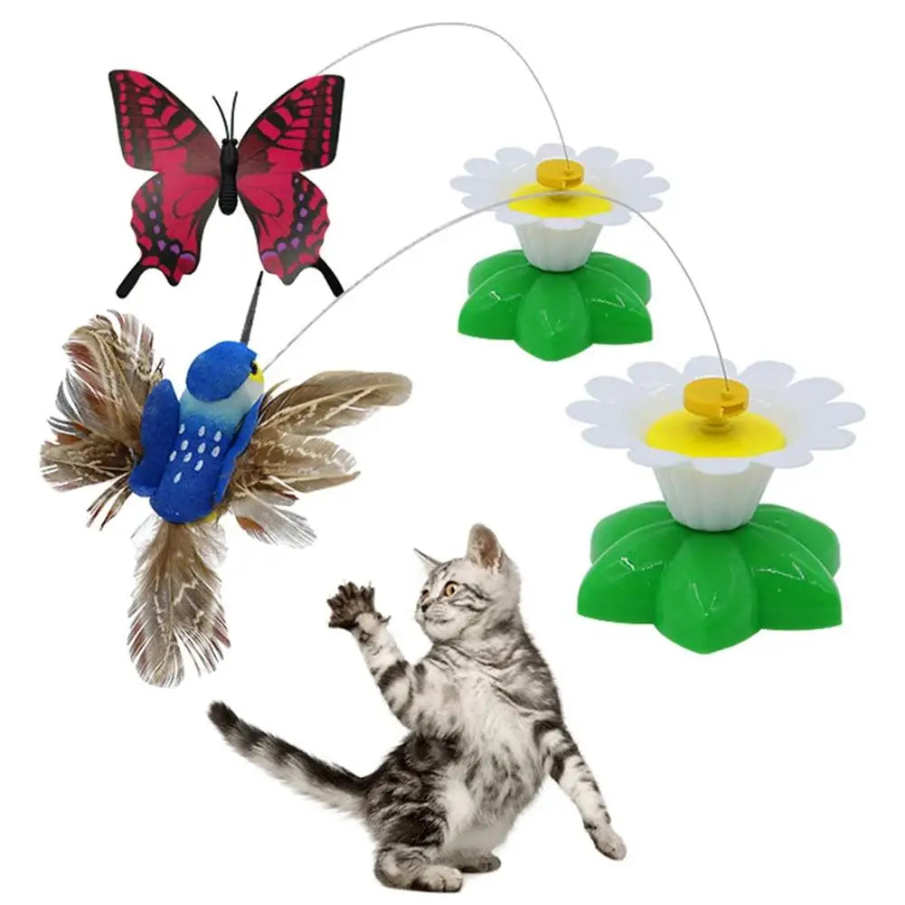 1PCS Electric Butterfly Cat Toy Shake Rotating Flying Automatic Humming Bird Intelligence Training Funny Pet Toys Random Color