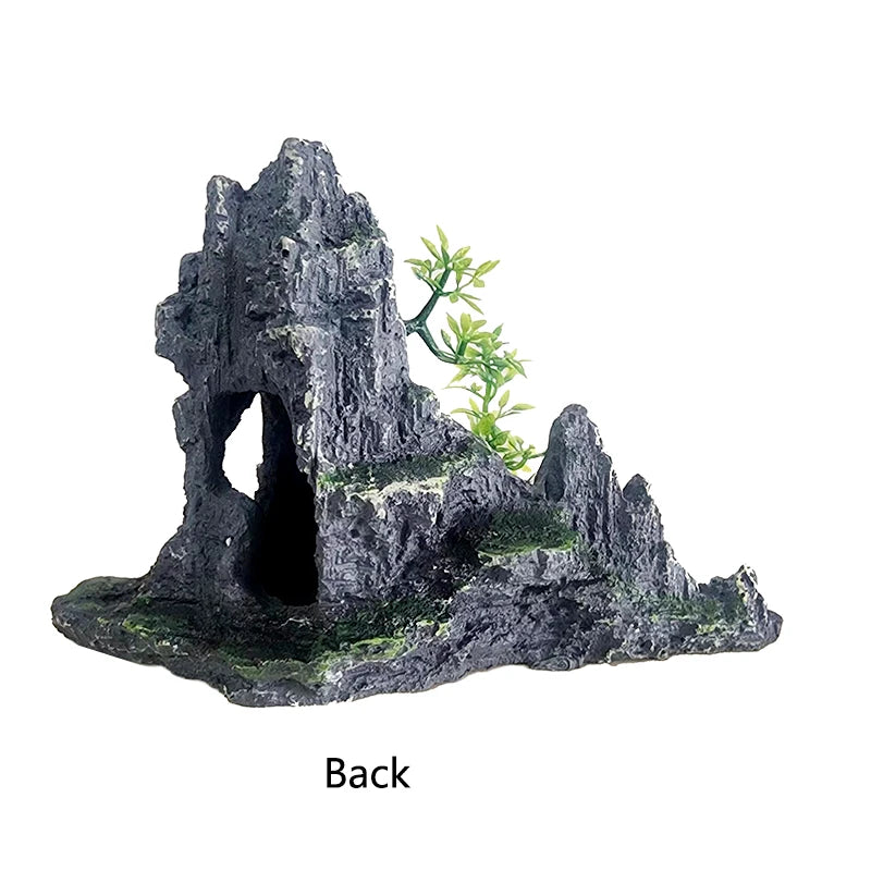 Resin Aquarium Rockery Mountain Decoration Artificial View Rock Cave Stone Tree Fish Tank Ornament Pet Supplies Home Decor New