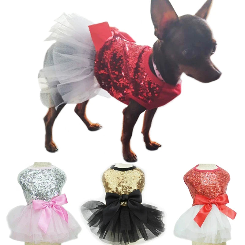 Small Dog Dress Pet Tutu Dress with Sequin Bows Princess Tulle Skirt Puppy Dog Clothes Chihuahua York Terrier Pet Apparel