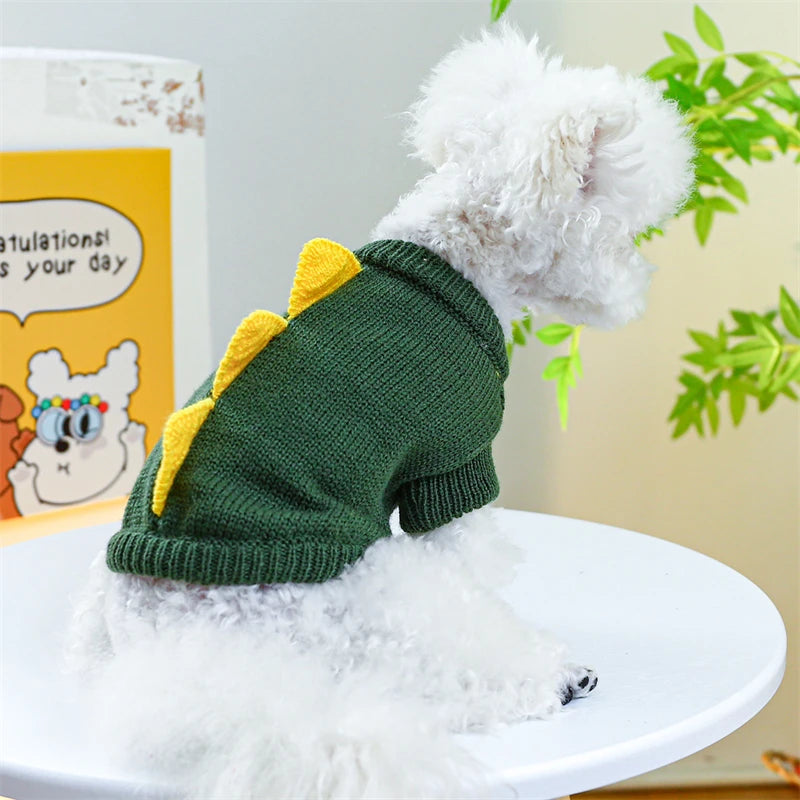 Halloween Party Pet Dog Clothes Dinosaur Shaped Dark Green Lovely Sweaters Cat Outfits Warm Knitted Cosplay York Kitten Clothing