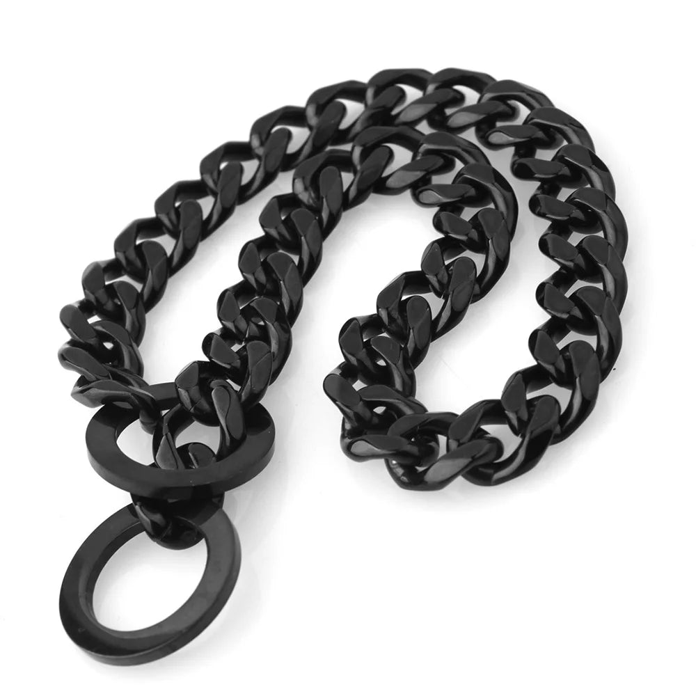 Dog Chain Collar Silvery Golden 15MM Width Cuban Link Chain for Dogs Strong Smooth Stainless Steel Metal Pet Training Slip Chain