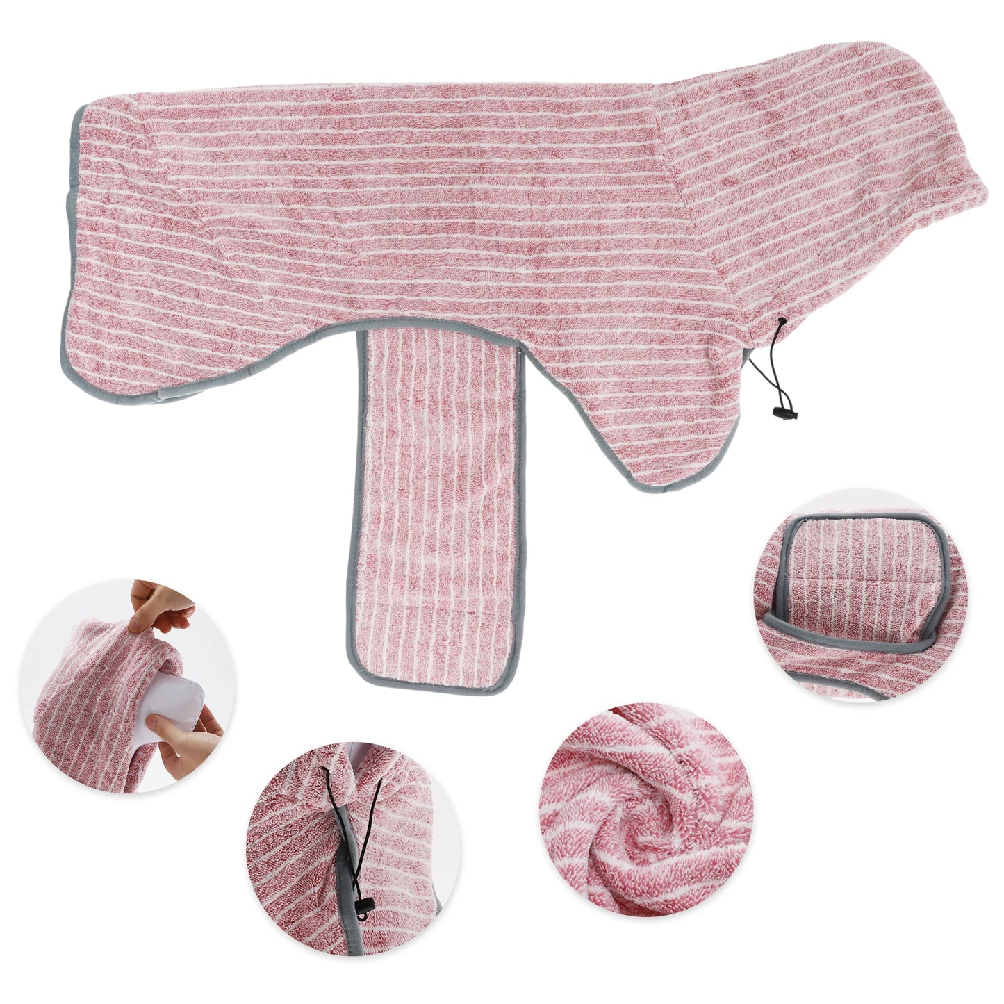 UXCELL Dog Bathrobe Pet Hooded Drawstring Towel Casual Striped Soft Dog Bath Towel Absorbent Dog Coral Fleece Coat Bath Robe