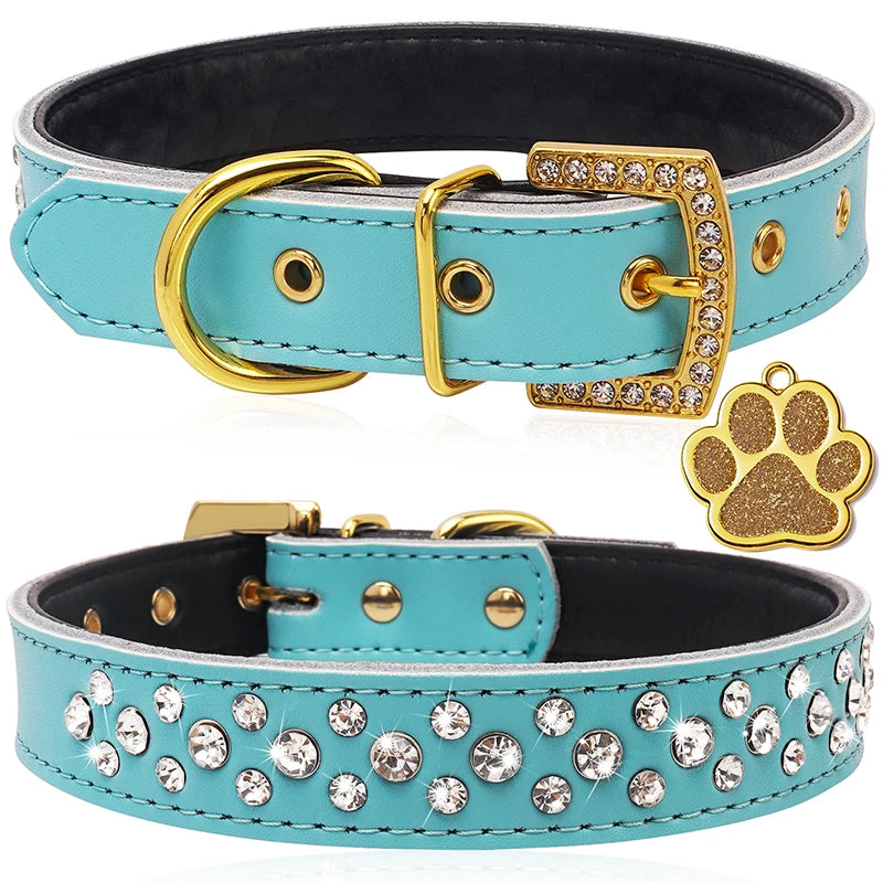 Rhinestone Pet Collars, Comfortable PU Leather Dog Collar, Zinc Alloy Buckle, Glitter, Small Dogs and Cats Product
