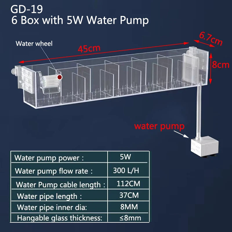 Waterfall Fish Tank Filter Box Wall Mounted Built-in Silent Circulating Water Purifier For Aquarium Tank Box With Water Pump