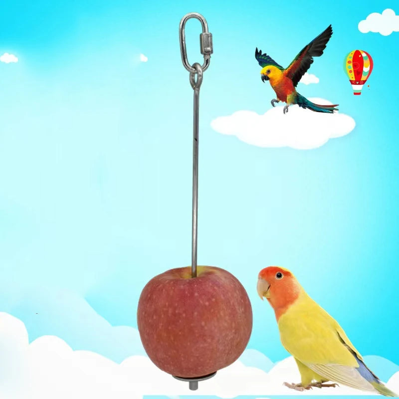 Stainless Steel Pet Parrot Feeder Fruit Corn Fork Toys Chicken Vegetables Holder Hang Cage Feeding Stick Feeder Accessories Pet