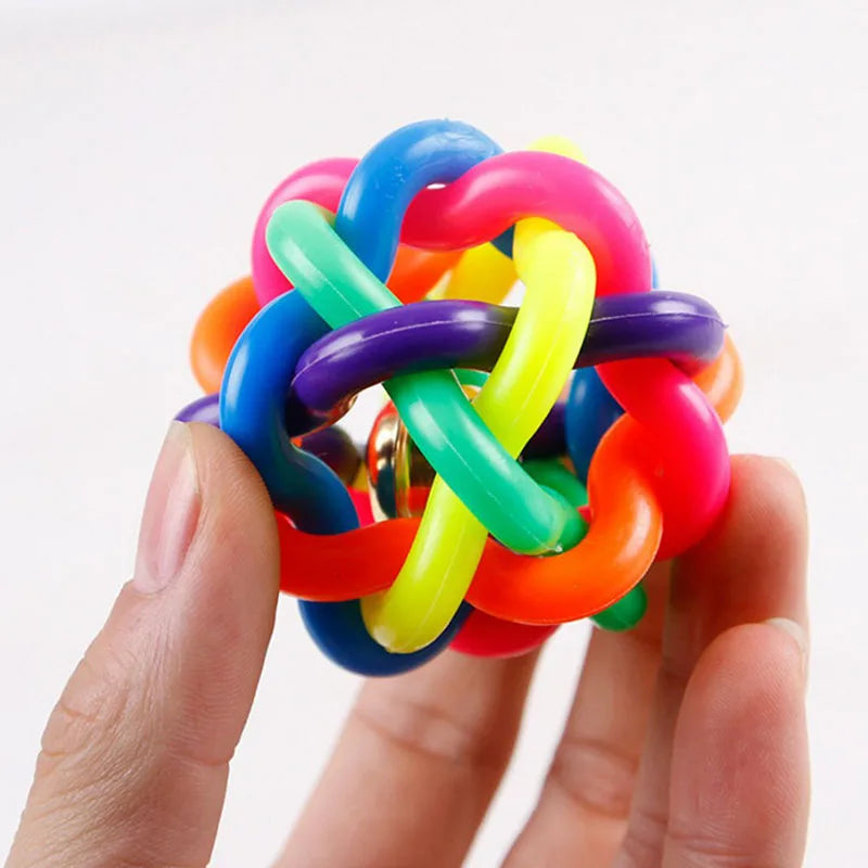 1pc Colorful Rainbow Pet Bell Ball Dog Toys Pet Dog Cat Toy Dogs Ball Bell Chewing Toys Playing Teeth Training Pet Products
