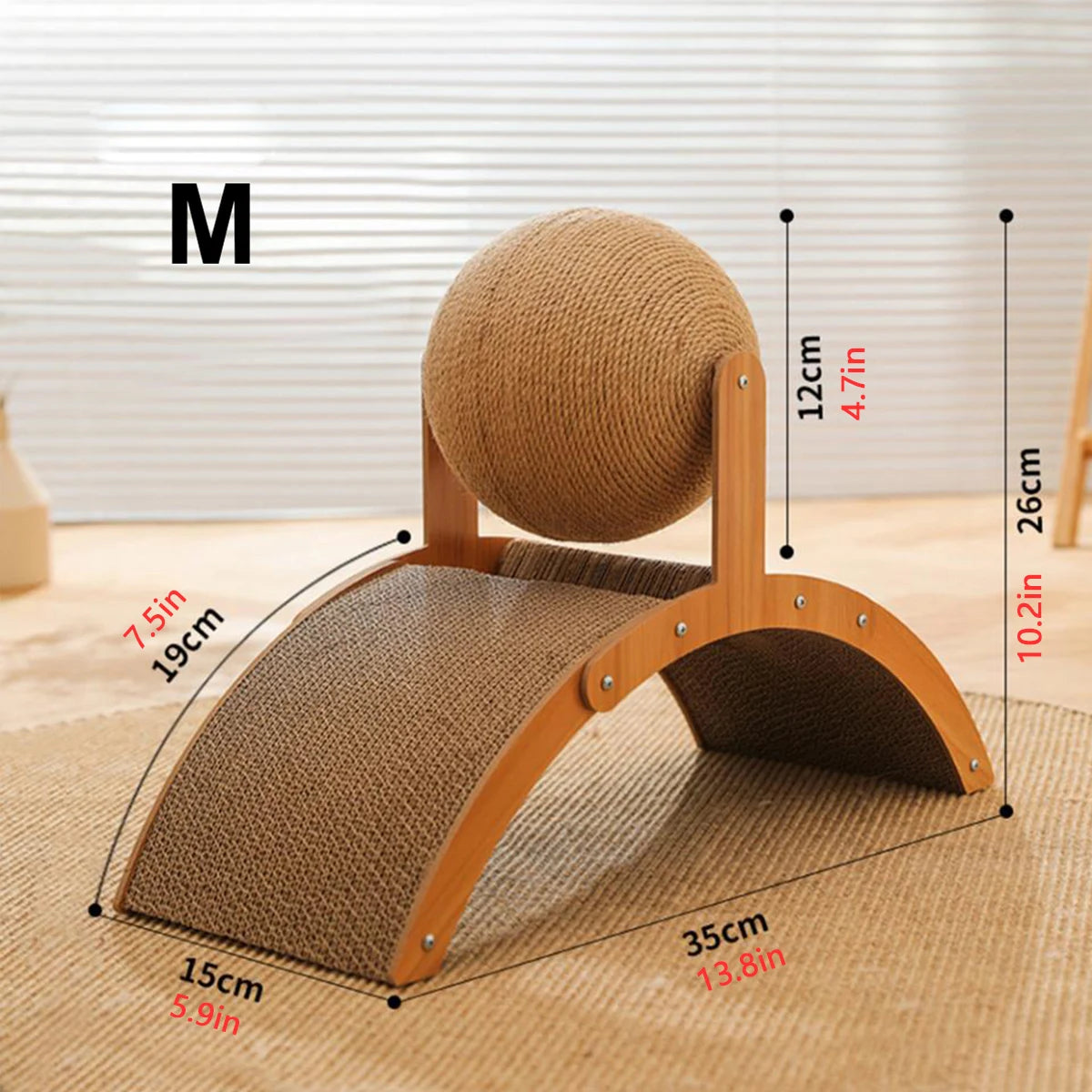 Cat Scraper Wooden Cat Scratcher Scratching Board 2 In 1 Wear-Resistant Grinding Paw Solid Wood Sisal Rope Ball Pet Furniture