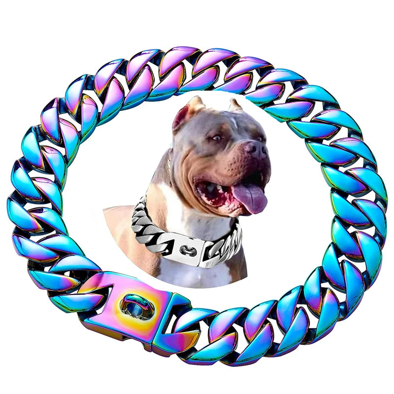 Strong 32mm Wide Gold Dog Chain Collars Heavy Stainless Steel Dogs Choker Pitbull Gold Dog Necklace For Large Huge Dogs