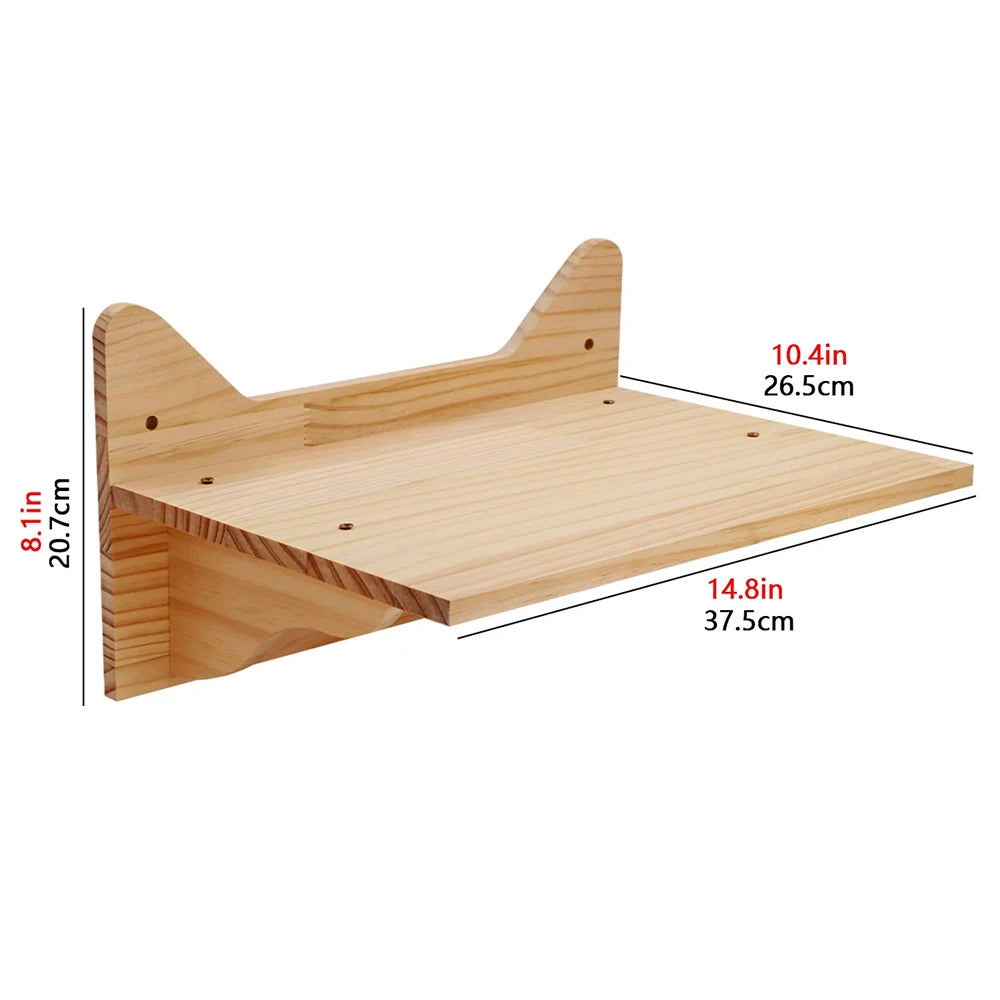 Cat Wall Mounted Shelf Furniture Wooden Cat Bed and Scratcher Post with Climbing Ladder Widen Steps for Kitten Play and Rest