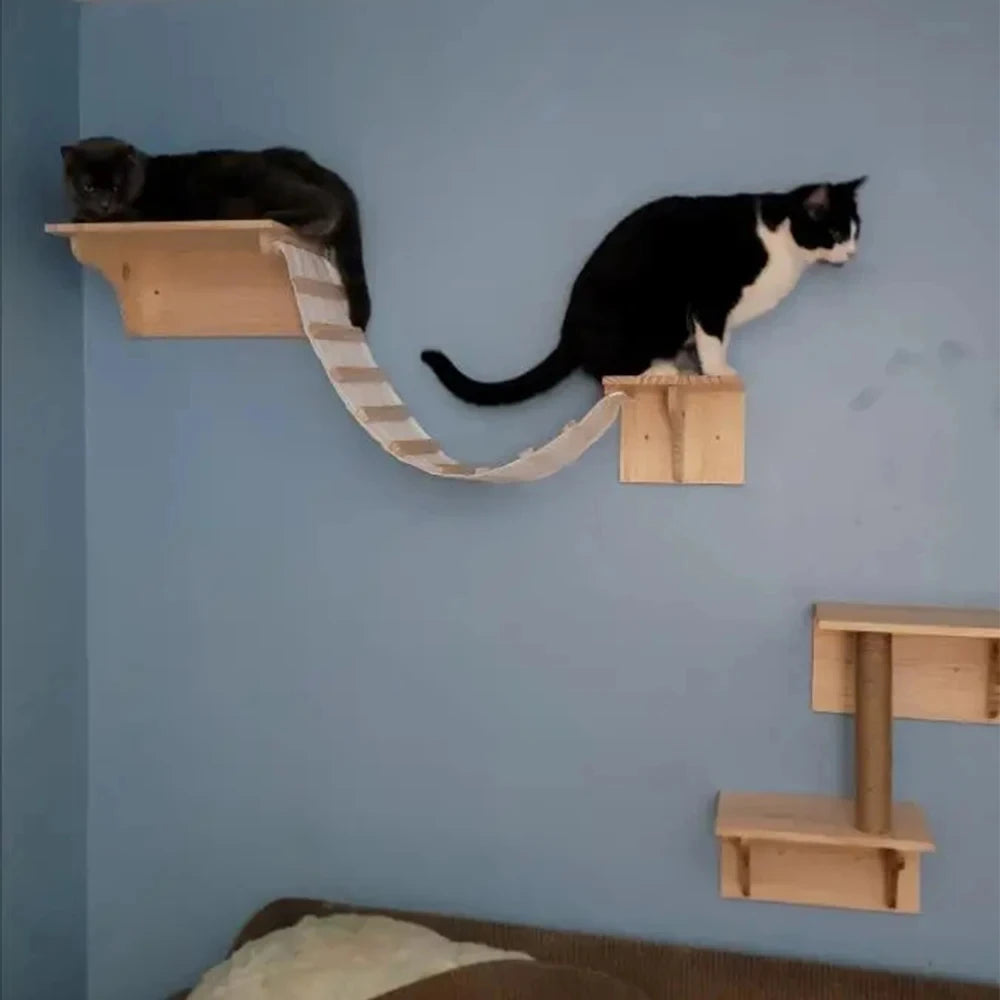 Cat Climbing Shelf Wall Mounted Hammock 1m Bridge With Sisal Scratching Post For Cats Tree Tower Platform Jumping Pet Furniture