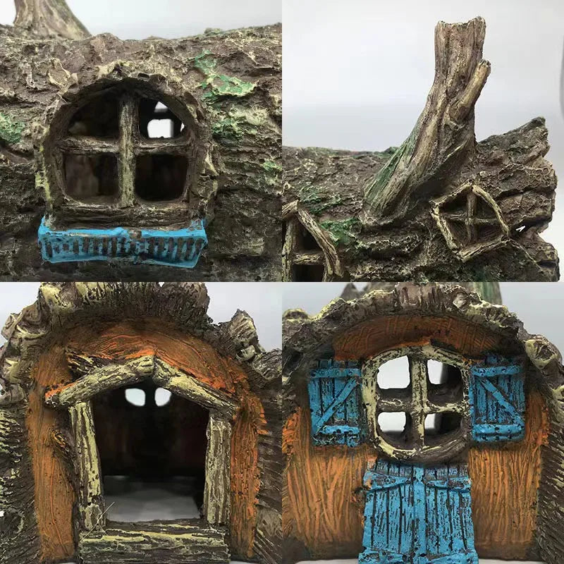 Resin Aquarium Ornaments Decorations Artificial Bark House Cave Landscaping Accessories For Fish Tank Aquarium Background