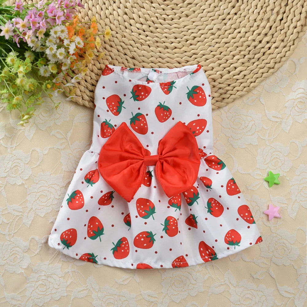 Dog Princess Dress Cute Print Puppy Dresses with Bowknot Sweet Cat Skirt Summer Thin Pet Wedding Party Chihuahua Doggies Clothes