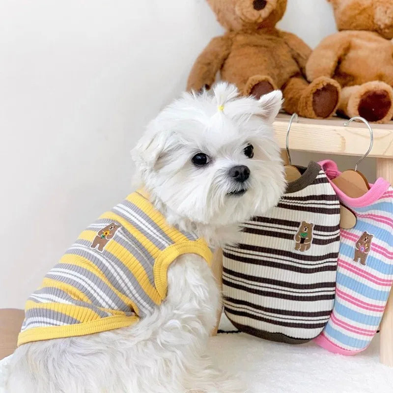 Dog Shirts Cotton Striped Puppy T-Shirts Spring Autumn Clothes for Small Dogs, Soft Breathable Stretchable Doggy Tee Pet Apparel
