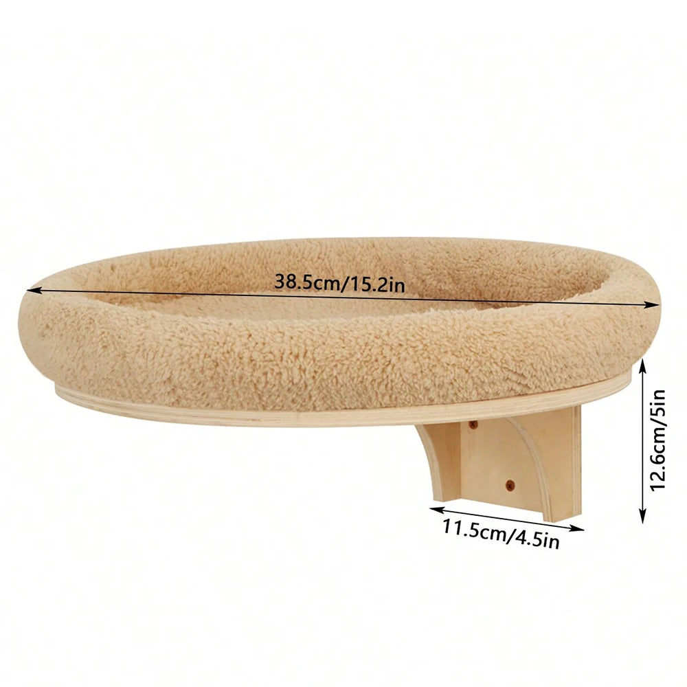 Cat Wall Mounted Shelf Furniture Wooden Cat Bed and Scratcher Post with Climbing Ladder Widen Steps for Kitten Play and Rest