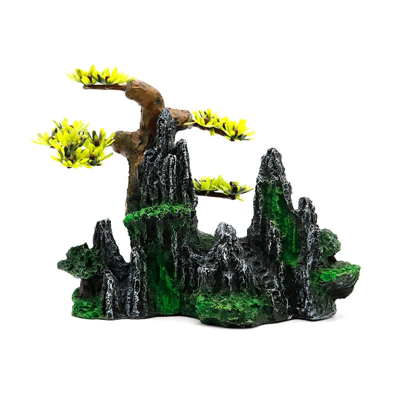 Resin Aquarium Rockery Mountain Decoration Artificial View Rock Cave Stone Tree Fish Tank Ornament Pet Supplies Home Decor