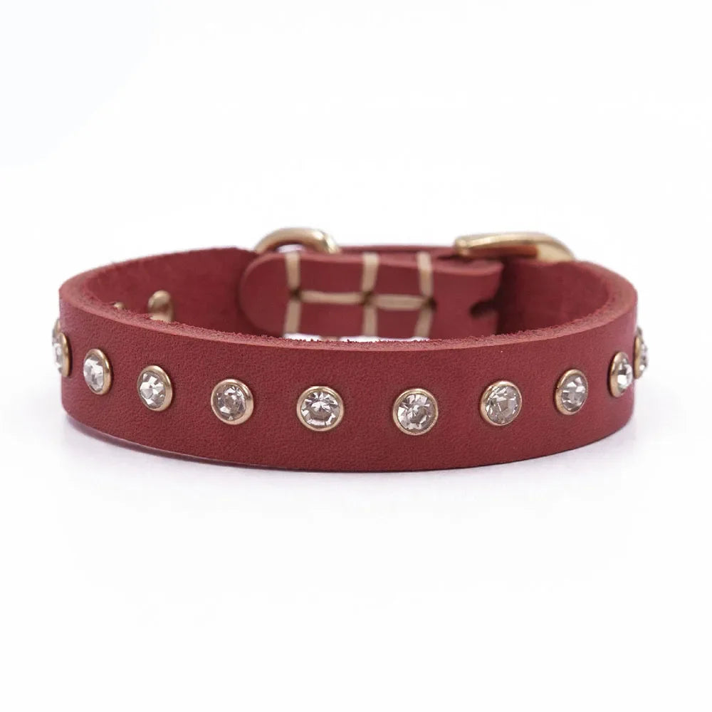 Soft Real Leather Cat Collar Non Breakaway Kitten Collar for Girl Boy Studded Leather Pet Collar for Puppy Small Cat Accessories
