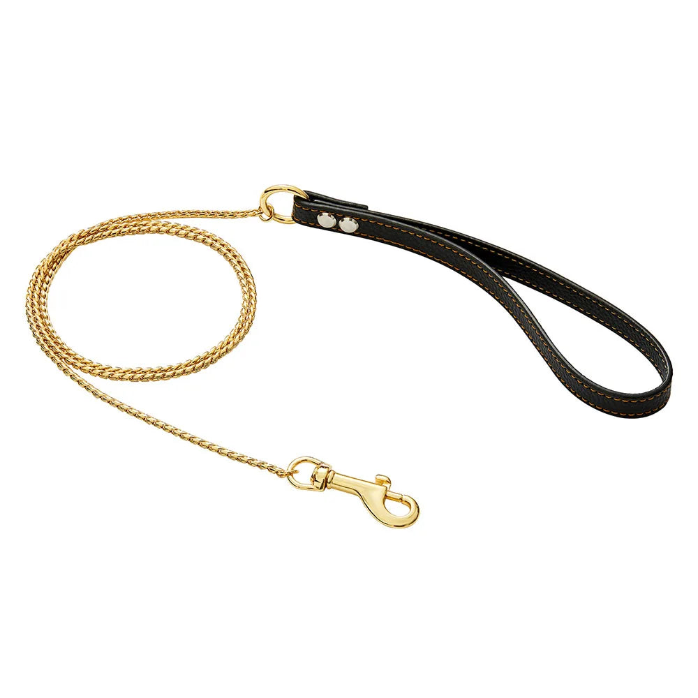 Dog Chain Leash for Dog Collar 18K Gold Sliver Cuban Link Anti-Bite Metal Strong Dog Leash for Walking Training Small Medium Dog
