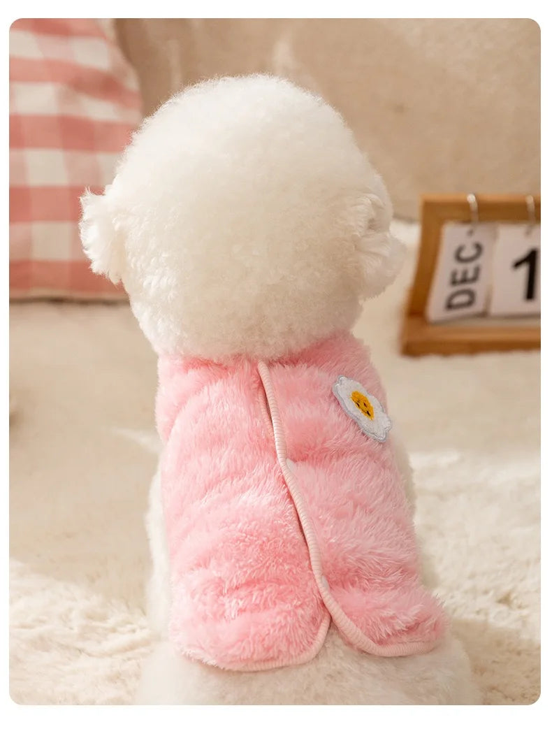 Solid Pink Fluffy Pet Dog Winter Clothes Flower Decorate Breathable Warm Cat Overalls Unisex Yorkshire Autumn Small Puppy Vests