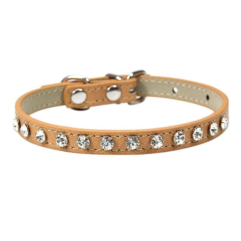 Zircon Band Pet Dog Collar Durable Leather Fancy Necklace for Medium Puppy Outdoor Solid Color Golden Retriever Neck Accessories