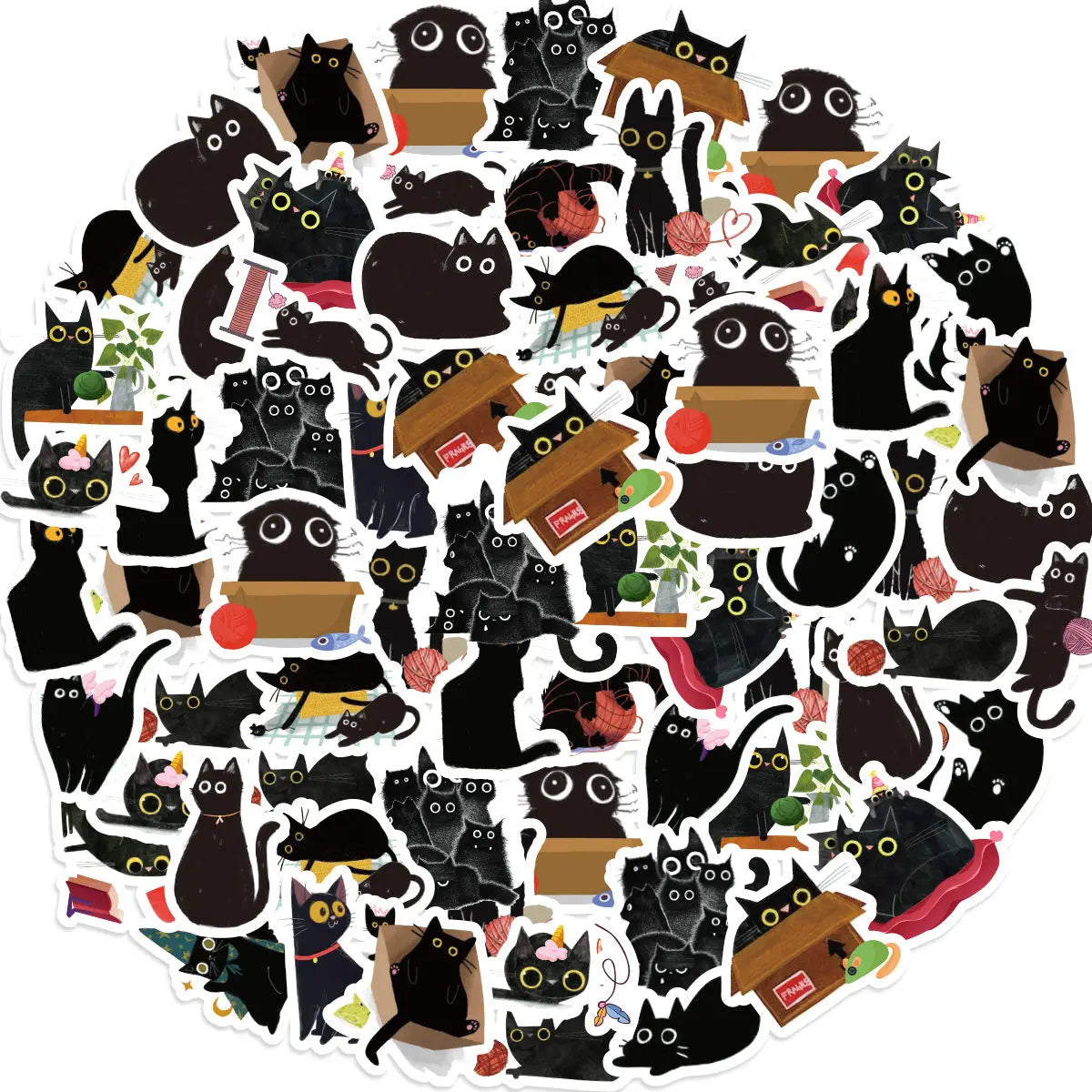 Etori Life 46pcs PVC Cute Cartoon Japanese Black Cat Pattern Student DIY Cups,Scrapbooks,Laptops Decoration Stickers