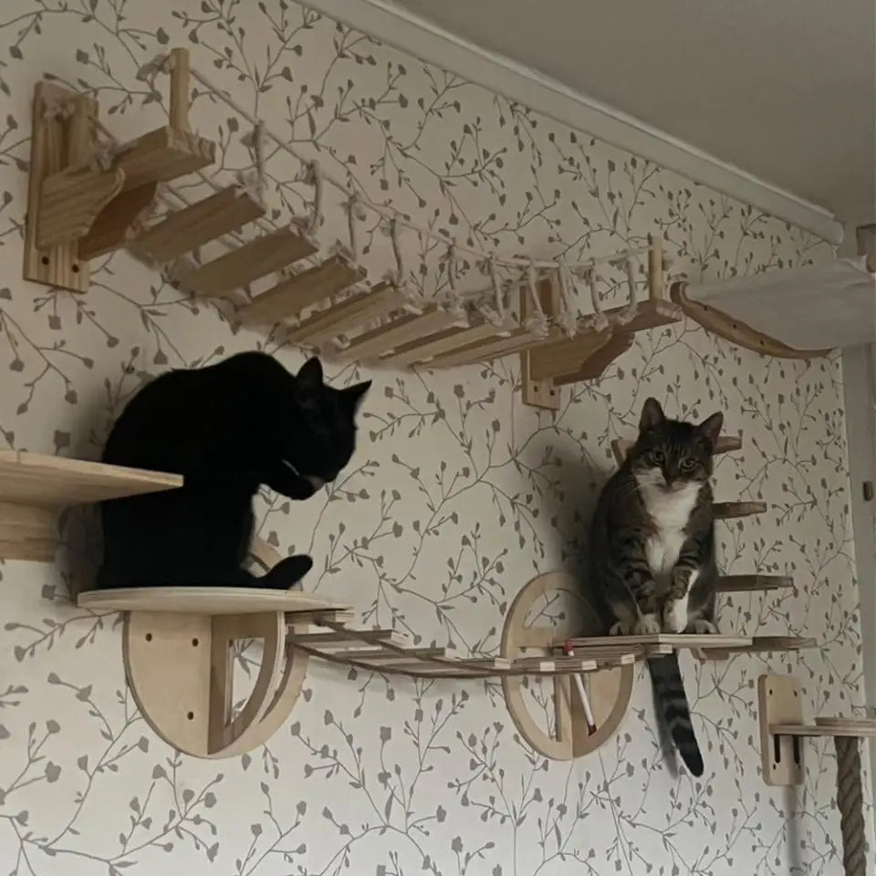 Cat Climbing Shelf Wall Mounted Hammock 1m Bridge With Sisal Scratching Post For Cats Tree Tower Platform Jumping Pet Furniture