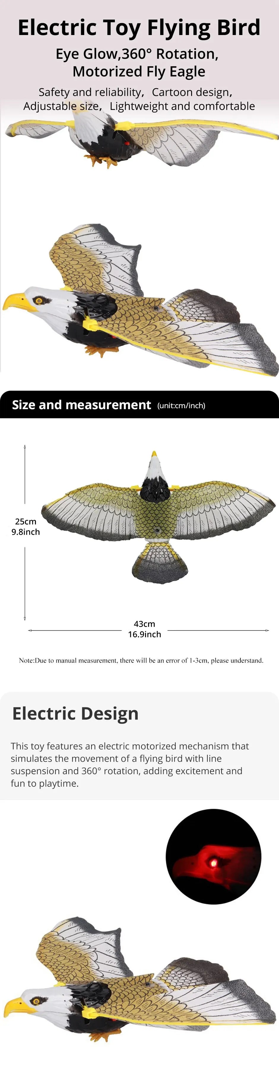 1Pcs Electric Flying Eagle Electronic Pet Toy Rotating Simulation Flying Bird With Light Music