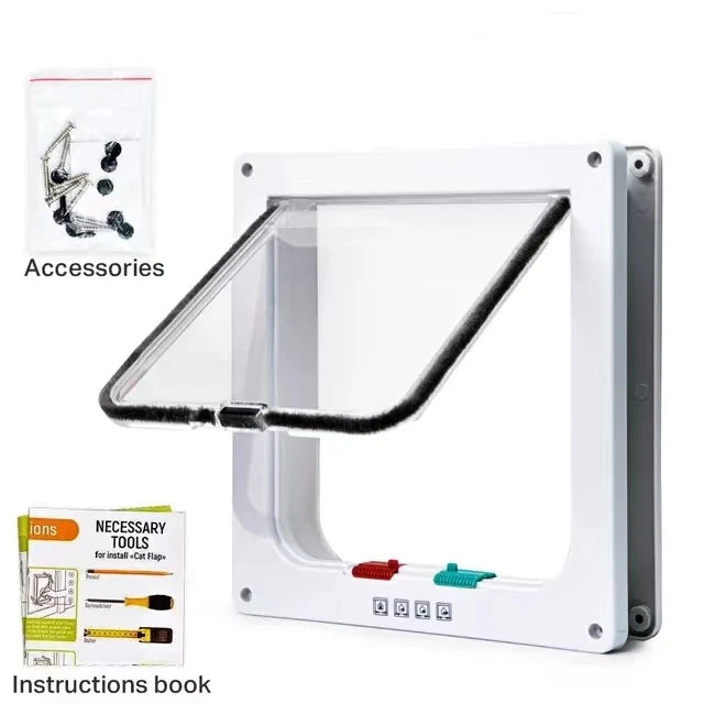Cat Flap Door Magnetic Pet Door with 4 Way Lock for Cats Controllable ABS Plastic Gate Puppy Kitten Safety in&out Pet Doors Kit