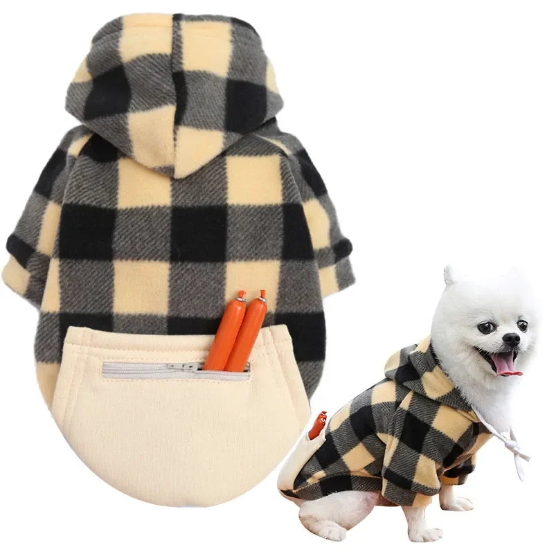 Plaid Dog Hoodie Pet Dog Clothes Sweaters With Hat And Pocket Design Autumn Winter Windproof Dog Clothing For Small Medium Dog