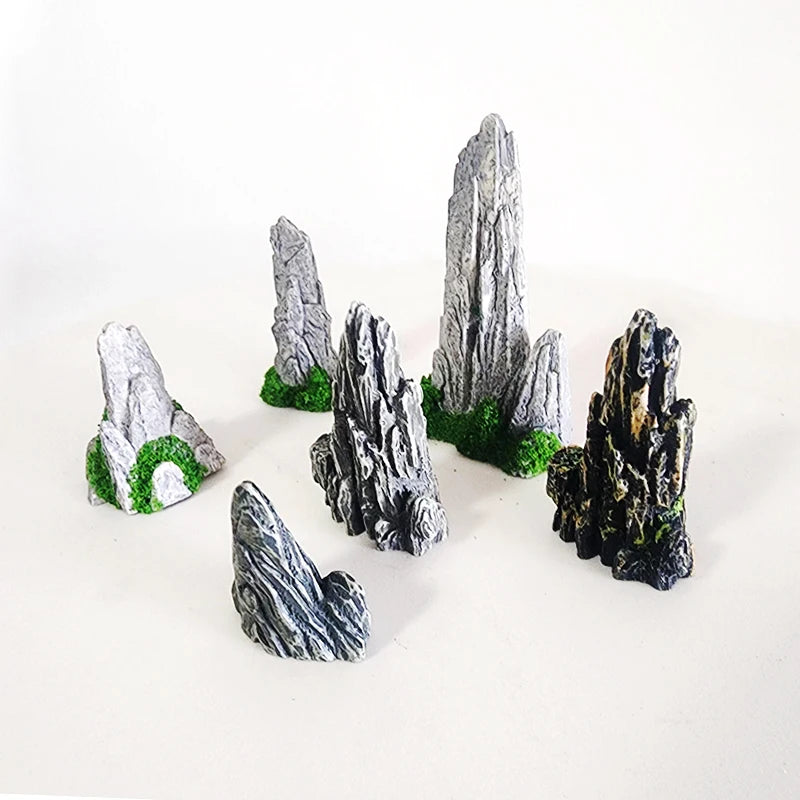 Simulated Moss Small Rockery Aquarium Ornaments Decoration Artificial Resin Pool for fish Tank Creative Ornament Background Home