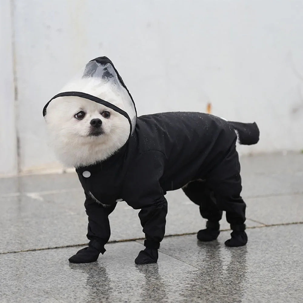 Small Dog Raincoat Hooded Pet Rain Wear Waterproof Teddy Poncho with Rain Boots Adjustable Puppy Dog Full Body Coverage with Hat