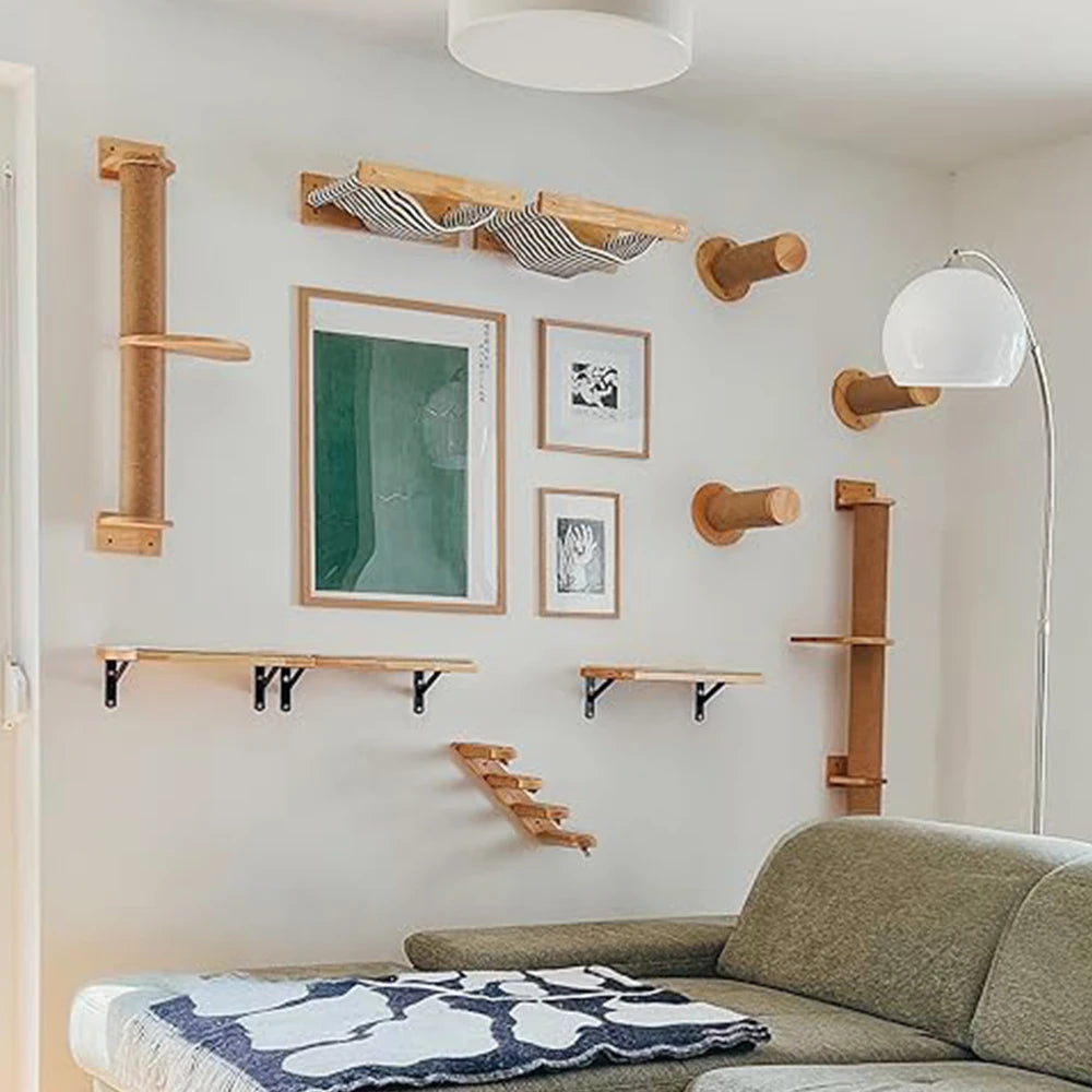 Cat Climbing Shelves Wall Mounted Cat Bridge And Cat House Wooden Pet Shelves Tree Tower For Sleeping Climbing Cat Perch Tree
