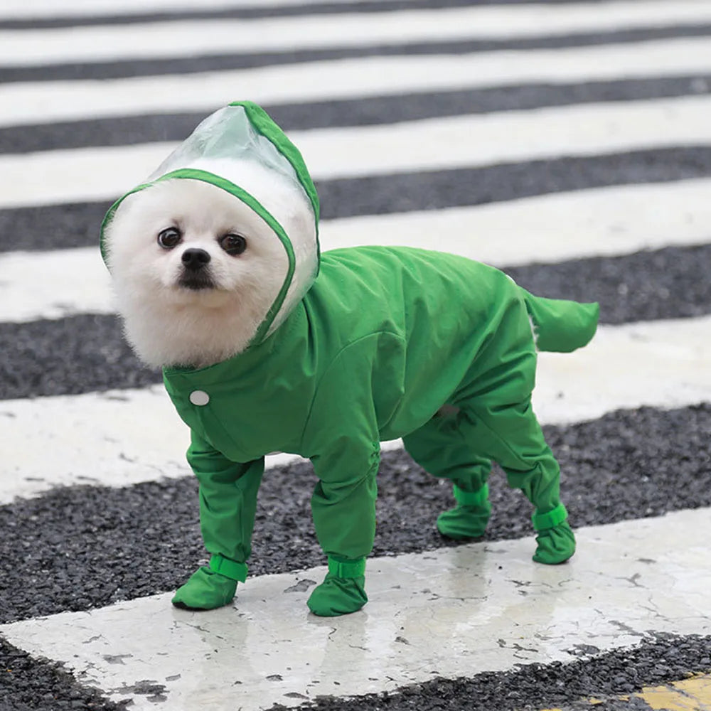 Small Dog Raincoat Hooded Pet Rain Wear Waterproof Teddy Poncho with Rain Boots Adjustable Puppy Dog Full Body Coverage with Hat