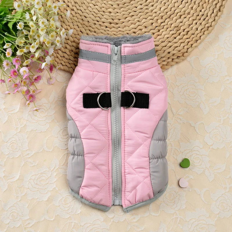 Reflective Dog Winter Jacket with Harness Cold Weather Clothes for Small Medium Dogs Turtleneck Thermal Fleece Lined Dog Coat