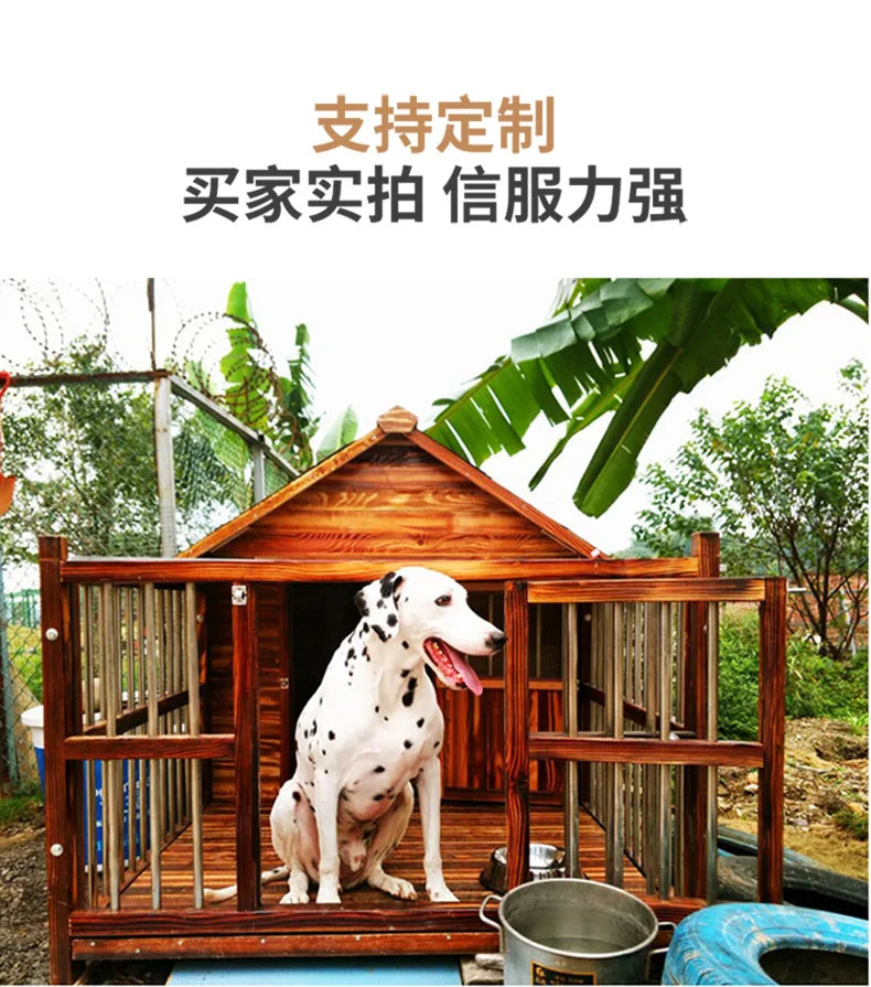 Outdoor Dog House Solid Wood Waterproof Large Dog Golden Retriever Kennel Rainproof Kennel Pet Villa Summer Outdoor Dog House